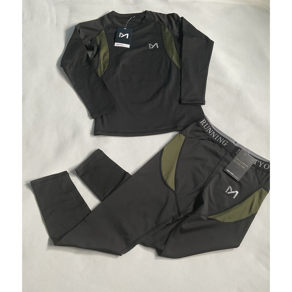 MEETYOO  Youth Boys Compresión Running‎ Pants Black Green Size XS